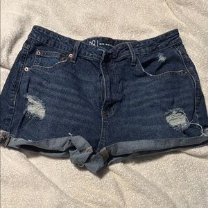 No Boundaries Women's Ripped Jean Shorts - Dark Blue